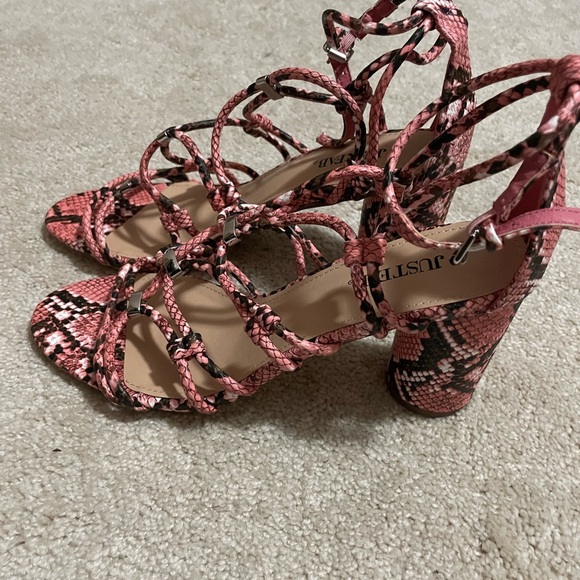 Pink Snakeskin JustFab Strappy Heels - Picture 3 of 7